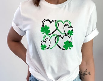 Shamrock Shirt for Women Irish Hearts Shirt Cute Good Luck Hearts T-Shirt St Patrick's Day Shirt Lucky Charm St Patricks Day Womens Shirt