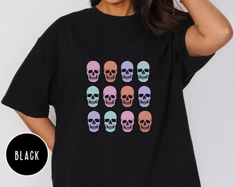 Koszula z czaszką w stylu Pastel Goth: Whimsigoth Halloween z okrągłym dekoltem, koszule gotyckie
