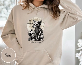 Camisa de gato místico Whimsigoth sudadera con capucha camisa gótica Goblincore camisa Fairycore Dark Cottage Core camisa gótica sudadera con capucha Witchy Halloween Crewneck