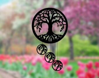 Tree of Life Wind Chime: Steel Garden Decor Ornament (20"x12")