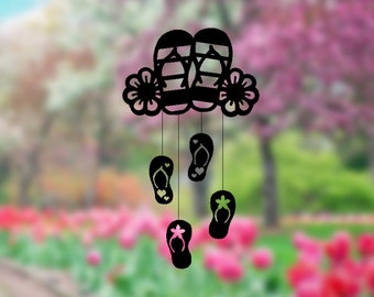 Flip Flop Wind Chime: Steel Yard Art, Garden Decor (18x11 inches)