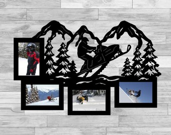 Metal Snowmobile Picture Frame: Black Steel 4x6 Photo Display