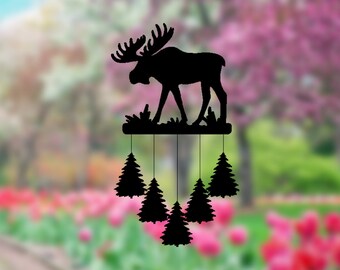 Moose Wind Chime: Metal Garden Decor, Spinning Steel Ornament