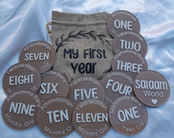 Islamic Baby Milestone Discs: Acrylic Newborn Photo Prop - First Year Set