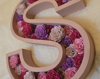 3D Flower Letter Frame: Handrolled Flowers, Custom Nursery Decor