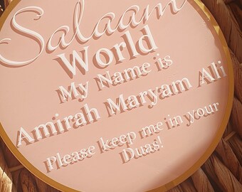 Personalized Baby Announcement Plaque: Acrylic Hello World Sign