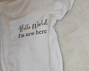 Hello World Baby Grow: Newborn Gift, Custom 100% Cotton