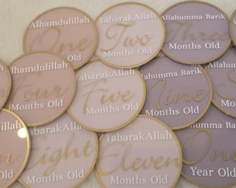 Islamic Acrylic Baby Milestone Discs: Newborn Photo Prop, 12 Month Set