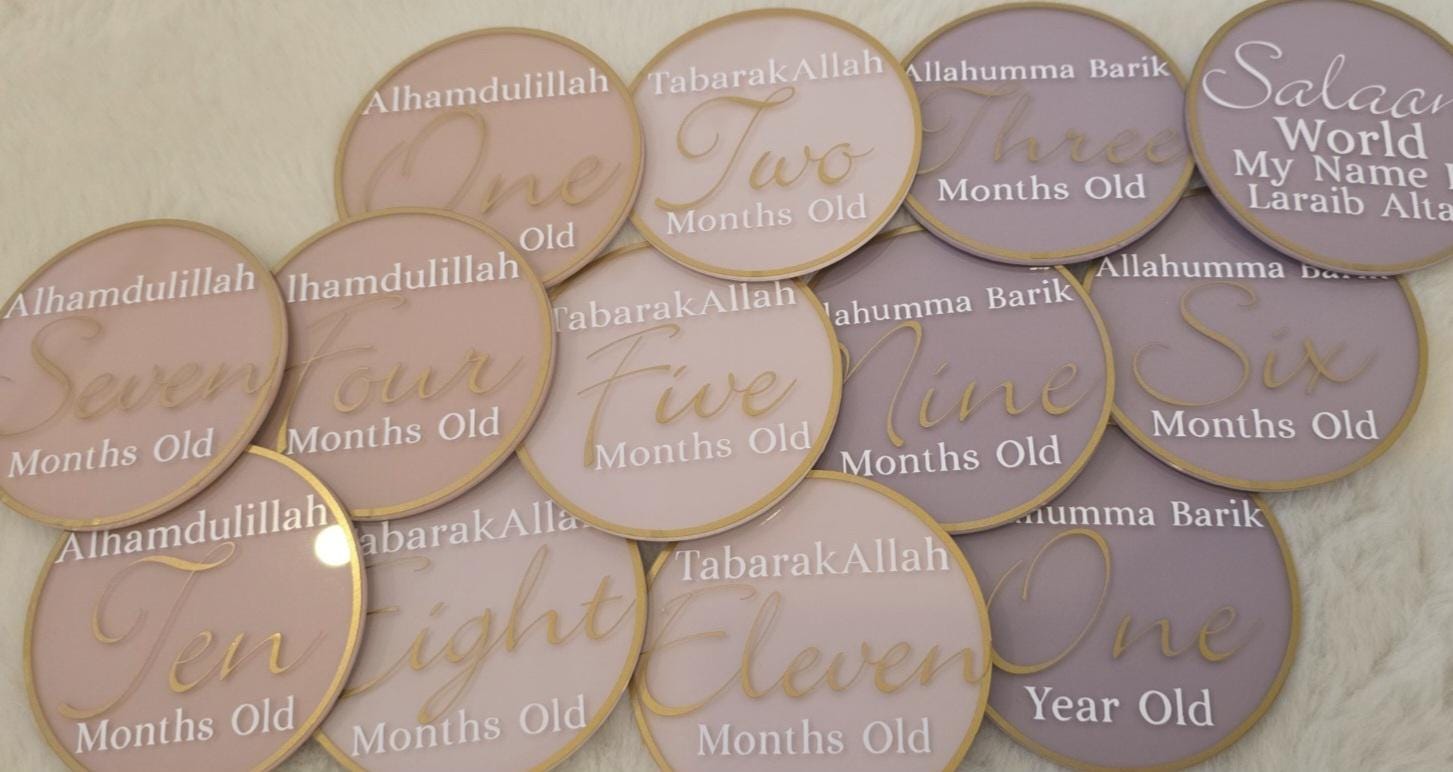 Islamic Acrylic Baby Milestone Discs: Newborn Photo Prop, 12 Month Set ...