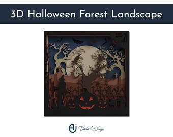 3D Halloween Forest Laser Cut File | Witch & Pumpkins (Digital Download)