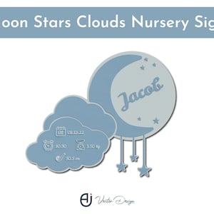 Clouds baby nursery sign | Moon & stars | 3D multi-layer | Laser cut files | Laser cut template | Laser dxf | Laser svg | Glowforge | Custom