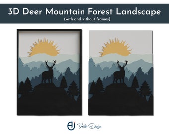 Deer Mountain Forest Laser Cut Files | 3D Layered Template (Digital Download)