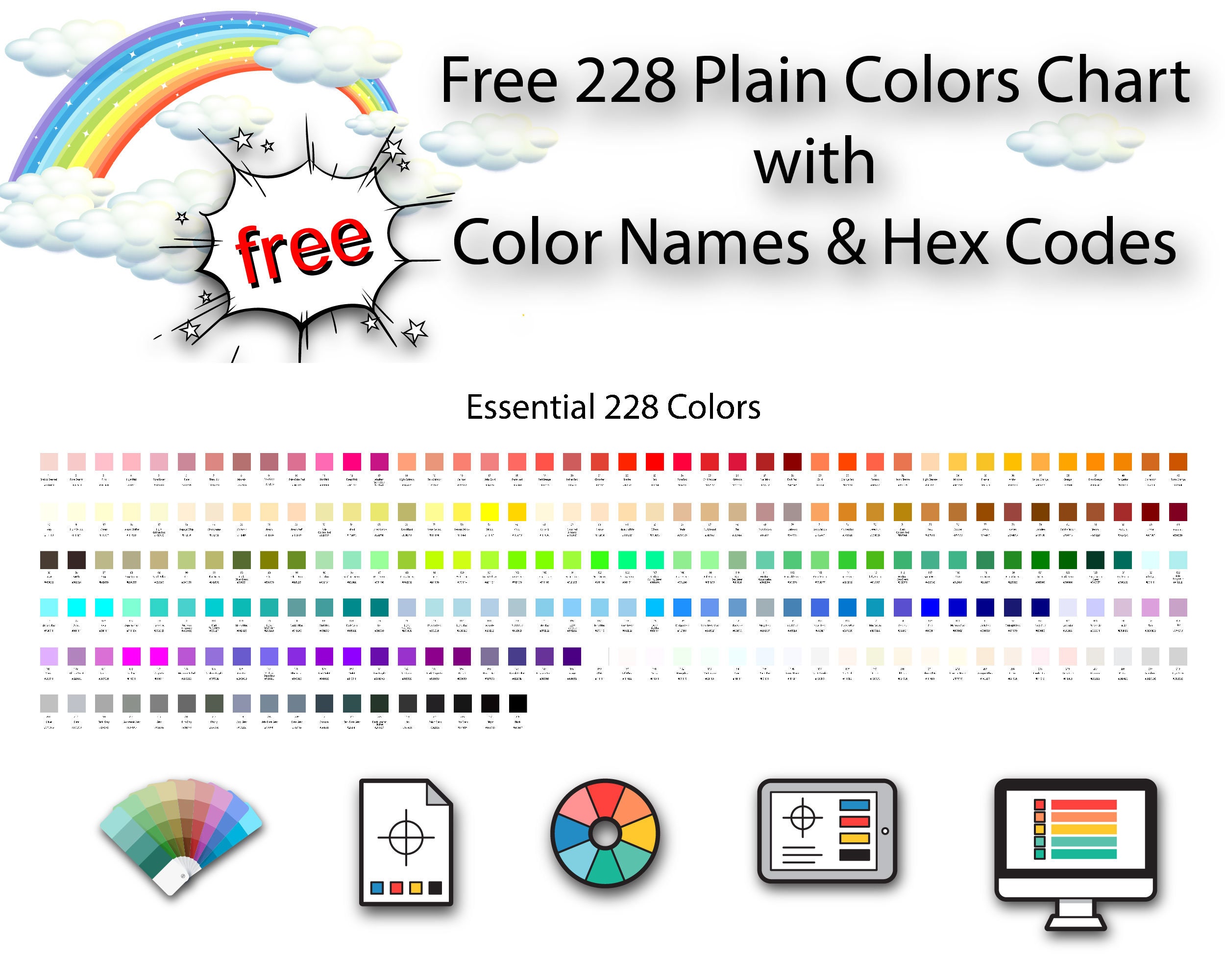228 Solid Colors Wheel | Colours With Names & Hex Codes | Essential 228 ...