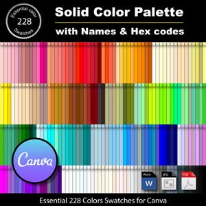 Canva Color Palette 228 Basic Colors – RGB Web Colours – Hex Codes & Names Included – Digital Instant Download