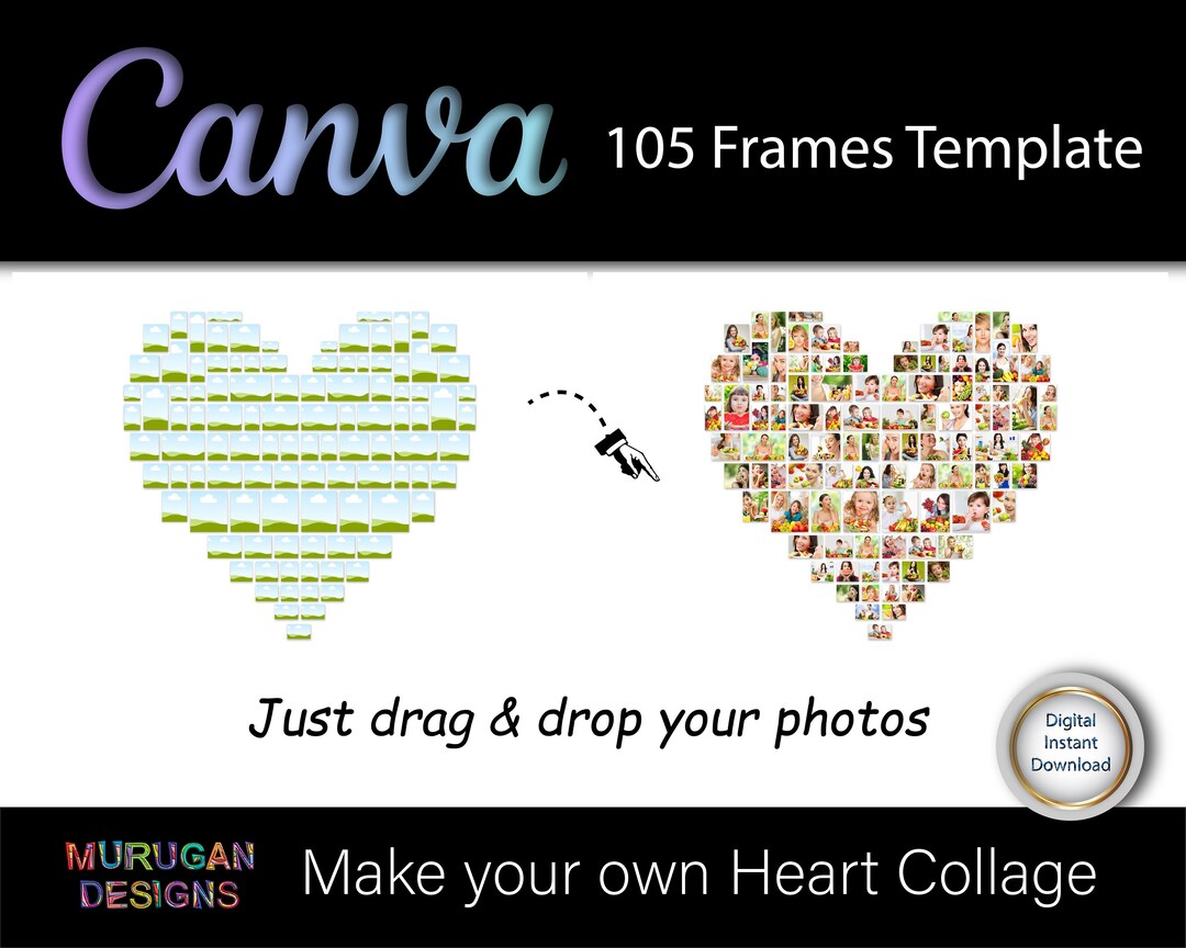 Heart Photo Collage Frames - Canva Template (digital Download) - Etsy