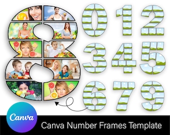Number Photo Collage Frames – Canva Template (Digital Download)