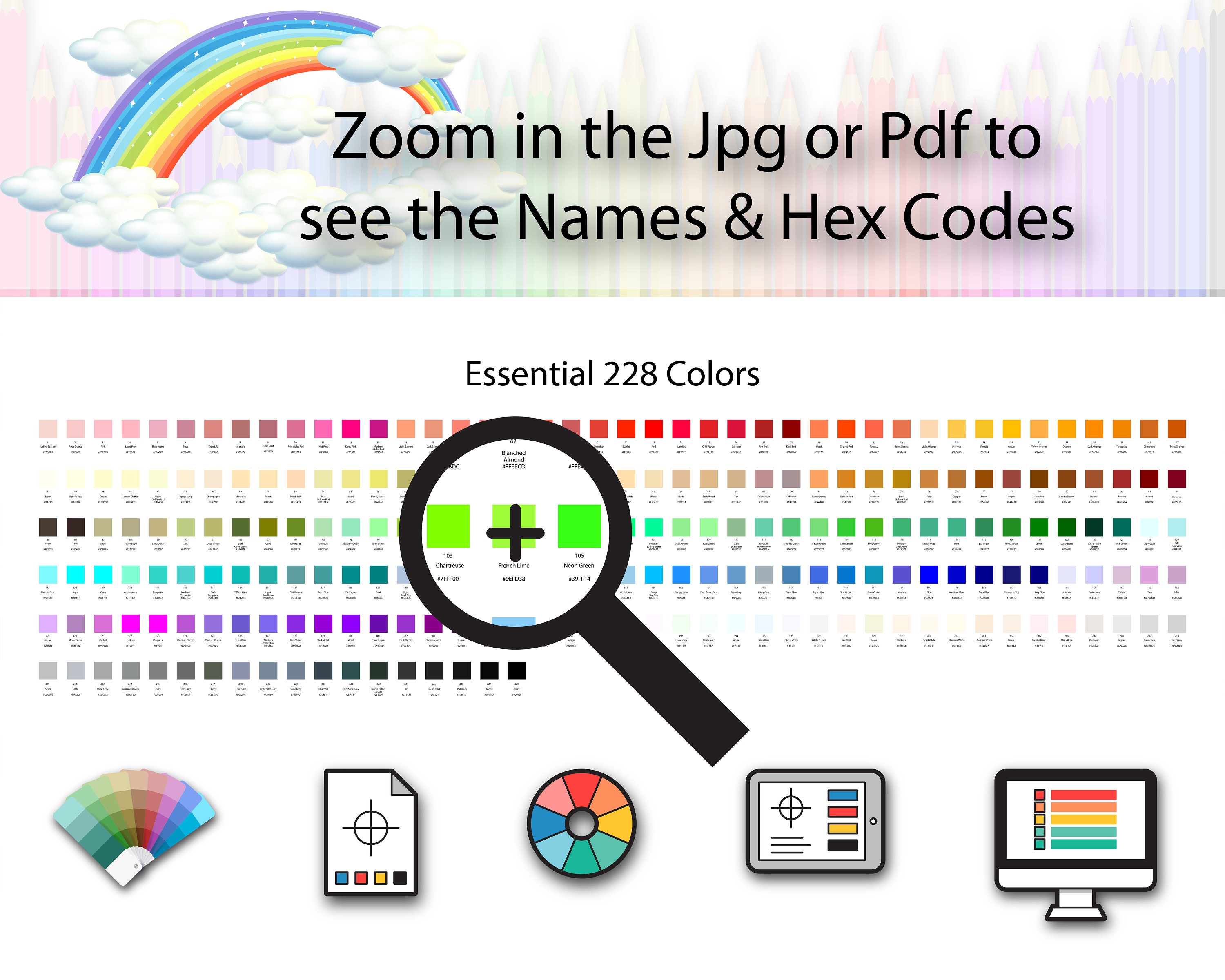 228 Solid Colors Wheel | Colours With Names & Hex Codes | Essential 228 ...