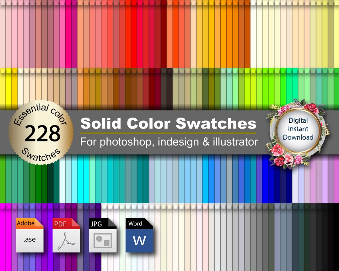 Color Swatches With Names & Hex Codes 228 Solid Colors Colour Palette for Illustrator