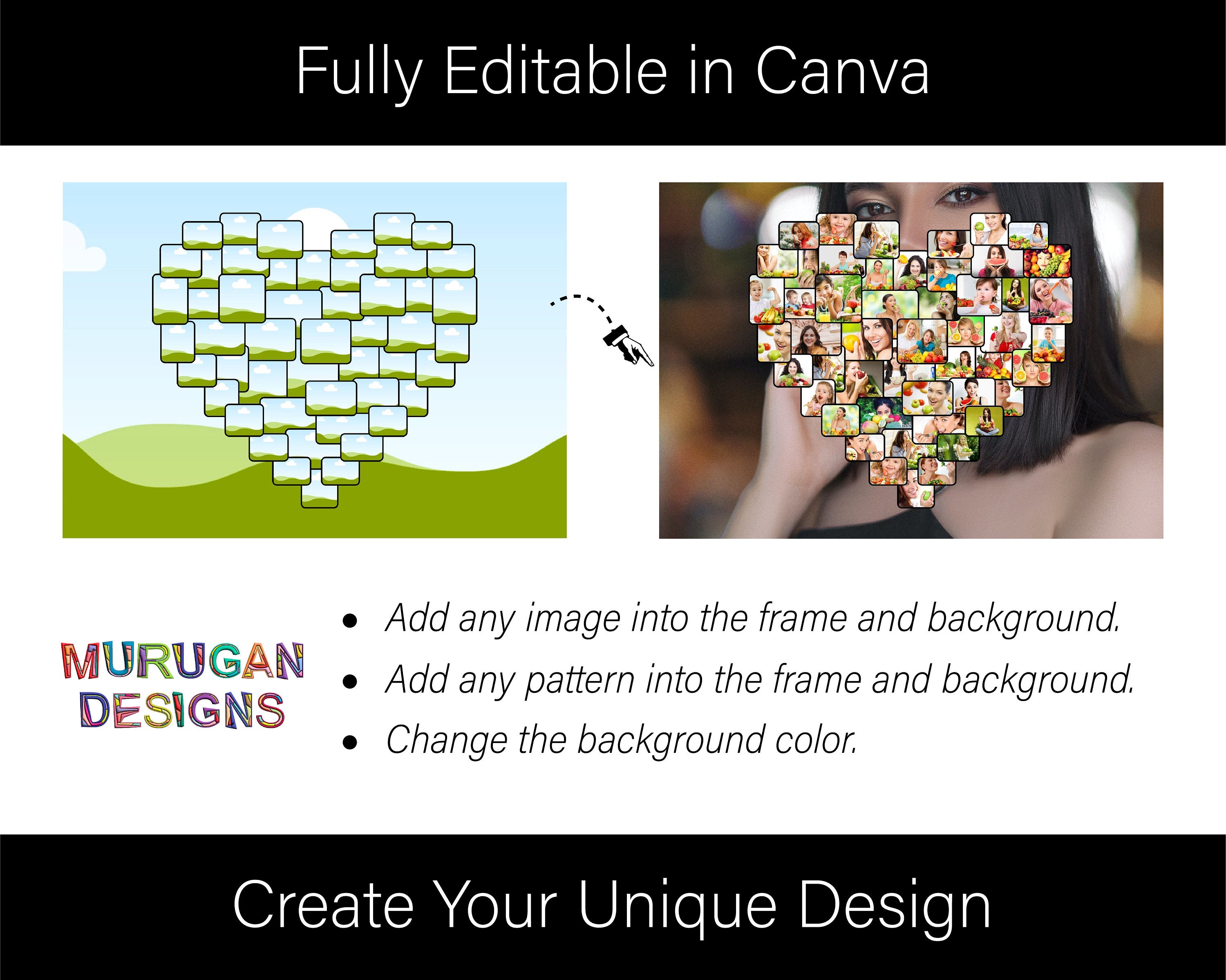 Canva Heart Collage Template – 50 Frames, Drag & Drop (digital Download ...