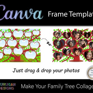 CANVA Family Tree Photo Collage Design- Fully Editable Canva Frame Template - Drag and Drop Photo