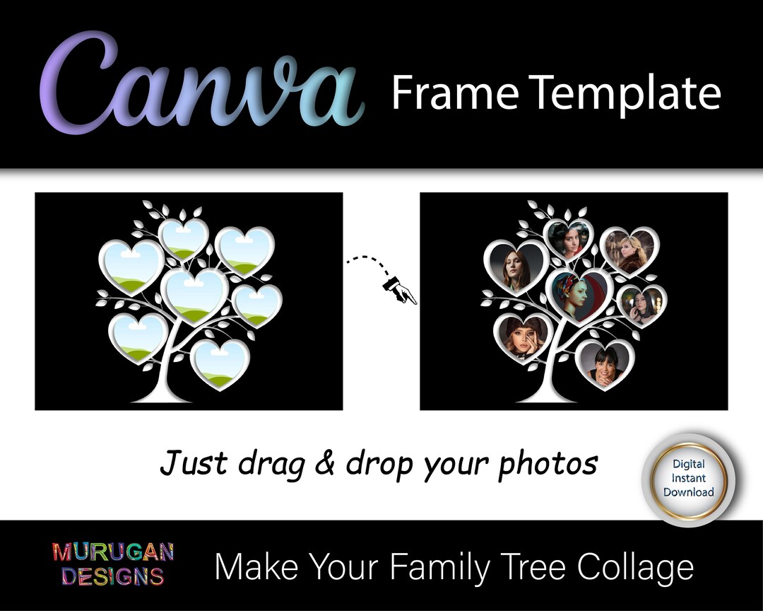 CANVA Family Tree Photo Collage Design- Editable Canva Frame Template ...