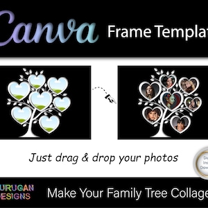 CANVA Family Tree Photo Collage Design- Editable Canva Frame Template - Drag and Drop Photo