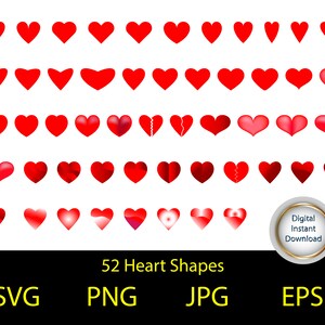 HEART Shapes | Clipart | Artwork | 52 Hand Drawn HEART shapes | Svg-Jpg-Png-Eps | instant download