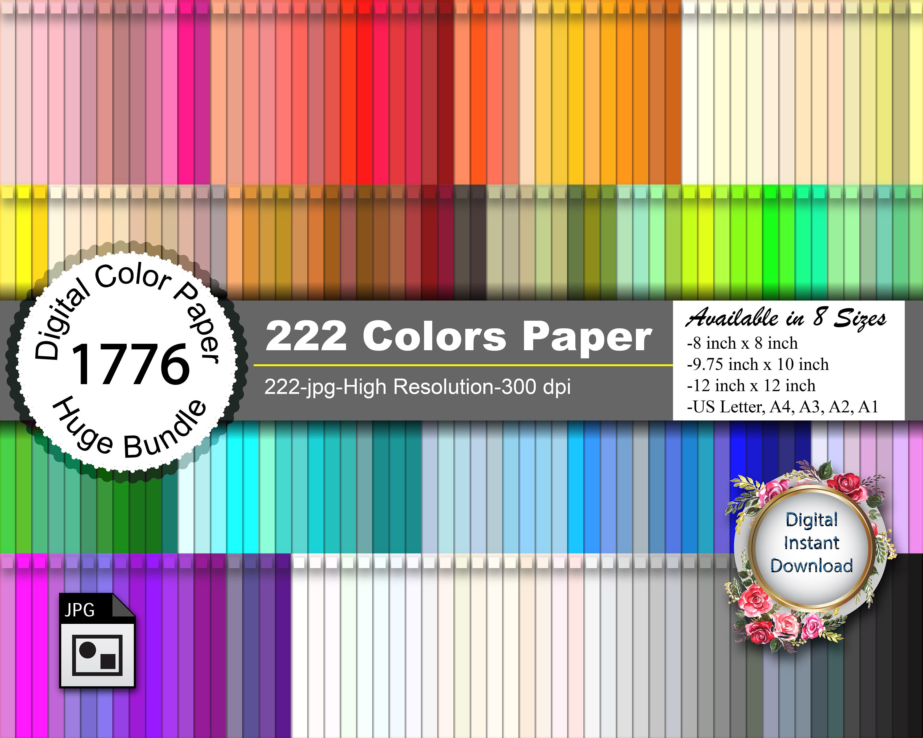 222 Solid Color Digital Papers Bundle300 Dpi 8 verschiedene Etsy