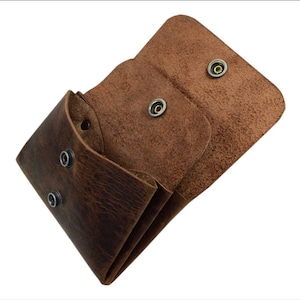 Lederen dubbele pouch kaart portemonnee houder case cash organizer accessoires, handgemaakte bourbon bruin