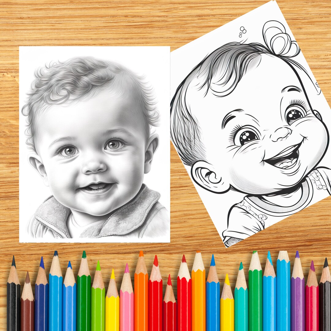 Baby Faces Coloring Pages Vol 1 Mix of Cartoon and Photorealistic 15 ...
