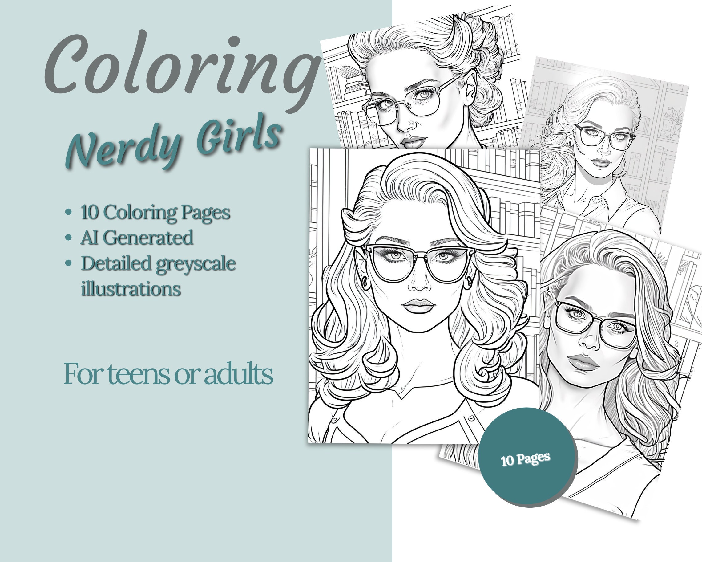 Nerdy Girls Vol 1 10 High Resolution Printable Coloring Pages AI ...