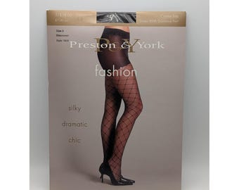 Preston and York Vintage Diamond Net Sheer Control Top Tights Bittersweet Size 2