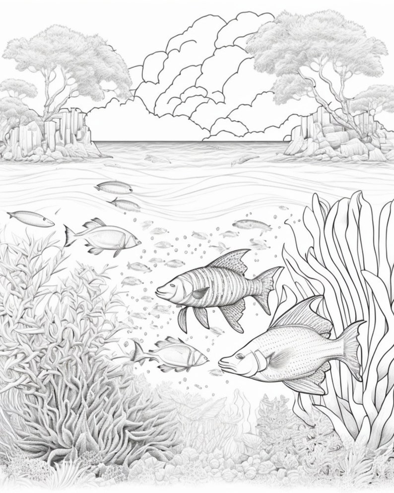 Tropical Paradise Coloring Pages Vol 1 Beaches, Tropical Scenes 10 ...