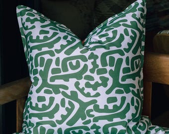 Green Squiggly, Mooch, colourful Scatter Cushion, Abstract Throw Pillow, 22x22 inch, Cotton Linen throw pillow, beautiful throw pillows