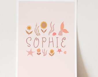 Custom Name, custom Art Print, boho name, rattan nursery art, rattan kids room, Boho art print, bohemian wall art, vintage feel