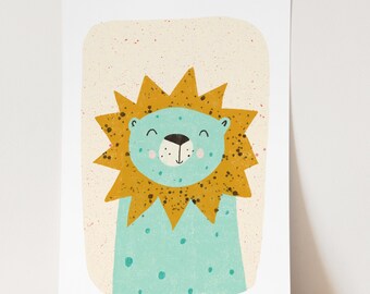 Cute Lion, digital art print, safari nursery decor, cute nursery art, cute kids room art, animal portraits, nursery wall art
