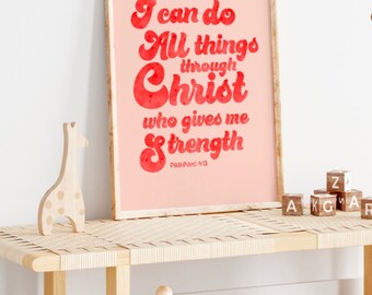 Bible Verse, Trendy 70's, Christian verses, boho teen room, rattan decor, rattan furniture, Boho art print, bohemian wall art, Christian art
