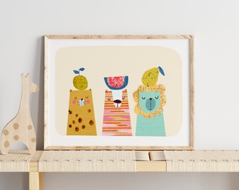 Cute animal wall art, Digital Art Print, safari nursery decor, South African decor, whimsical art, art for kids hub, jungle art, safari art