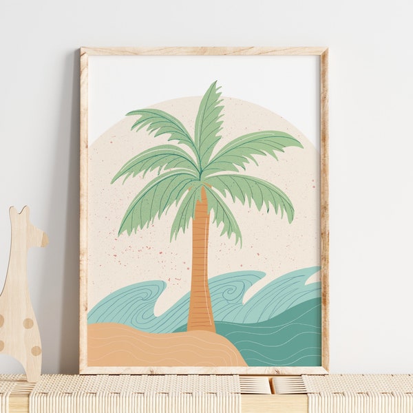 Boys palm tree, Retro palm print, Boys palm print, rattan nursery art, Boho boys art, beach room, surf art, beach theme, trendy boy art