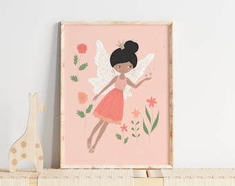 Fairy artwork, Black fairy, Fairy Room Decor, Fairy art print, Fairy wall art, Cute fairy art, fairy princess, fairy print, for girl's room