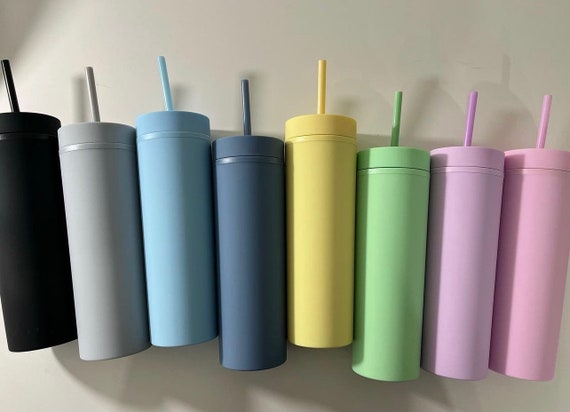 16oz Matte Skinny Tumbler pack of 2 With Lids and Straw Acrylic