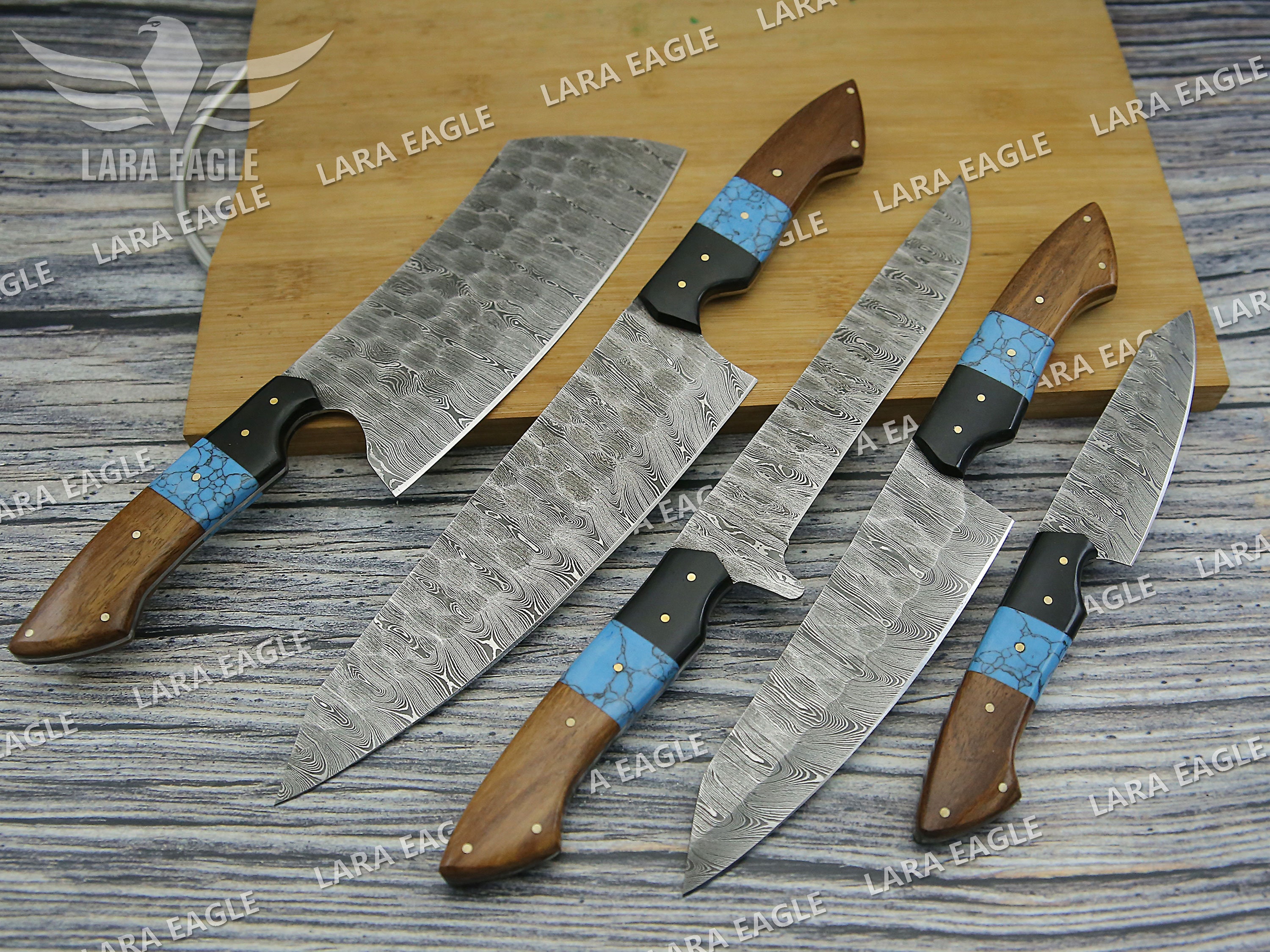 Handmade Damascus Steel Chef Knife Set, Hand Forged Kitchen Knife, Real  Turquoise Gemstone, Rose Wood Handle, Gift for Her, Gift for Him 