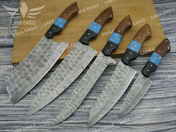 Handmade Damascus Steel Chef Knife Set, Hand Forged Kitchen Knife, Real  Turquoise Gemstone, Rose Wood Handle, Gift for Her, Gift for Him 