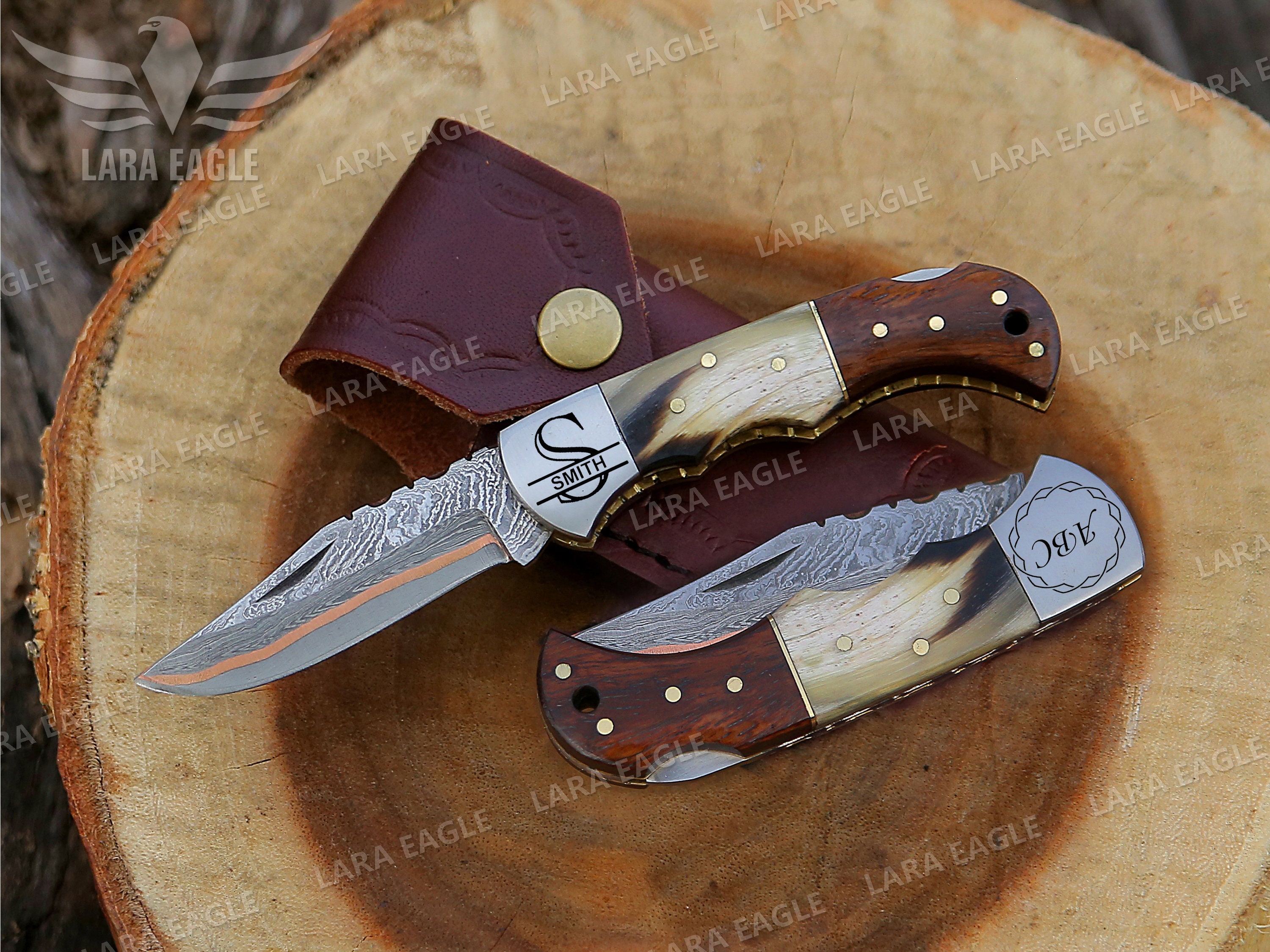 10 CUSTOM HANDMADE High End 250 Layers REAL DAMASCUS STEEL SHEEP HORN KNIFE  NIB - Personalized Engraved