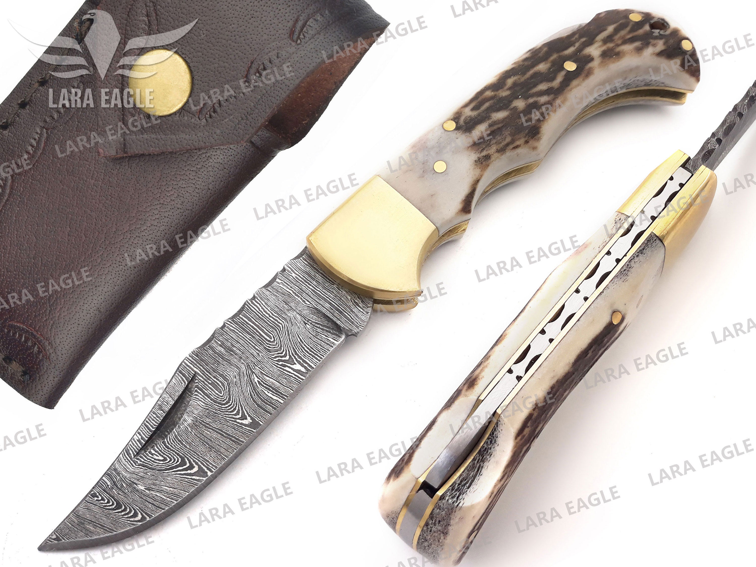 Montana Knife Set Antler w/Leather Sleeve