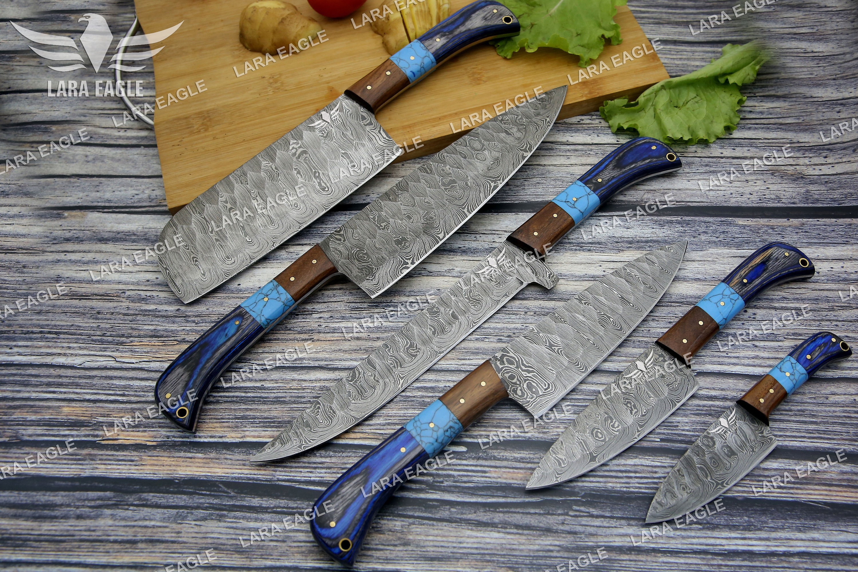Handmade Damascus Steel Chef Knife Set, Hand Forged Kitchen Knife, Real  Turquoise Gemstone, Rose Wood Handle, Gift for Her, Gift for Him 