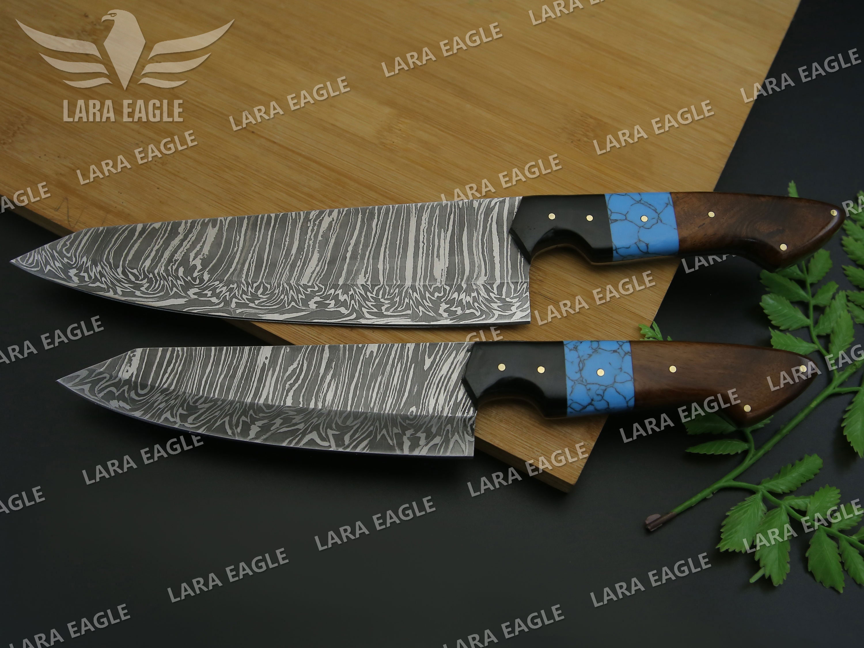 Handmade Damascus Chef Knife Set 6pcs, Turquoise Gemstone, Rose Wood, Pakka  Wood Handle, Gift for Her, Gift for Him 