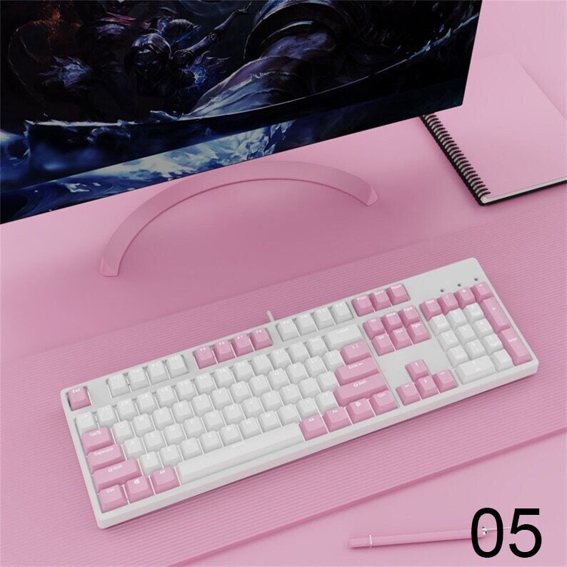 104 Keys Fantasy Purple Keyboard with PBT Keycaps,RGB Backlight Office Keyboard,USB Wired Hotswap Gaming Keyboard,Custom Mechanical Keyboard 05