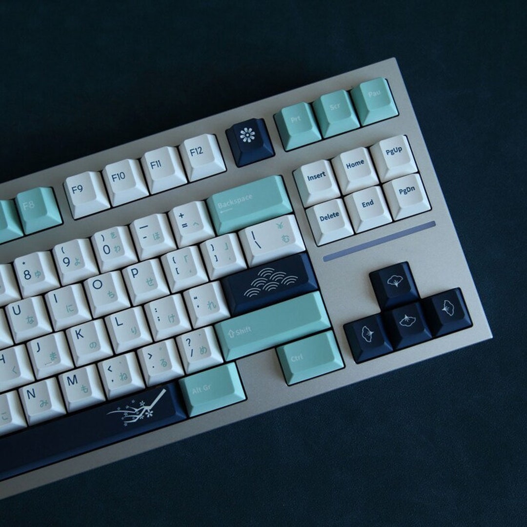 146PCS Retro Sakura Branches Keycap Set, Japanese Keycap, White Blue