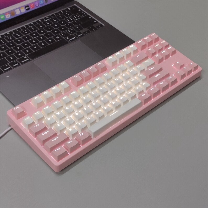 87 Key Girl's Pink Mechanical Keyboard Pastel White Etsy